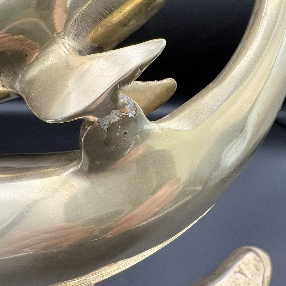 MCM Large Brass Two Dolphins Swimming Sculpture, 15